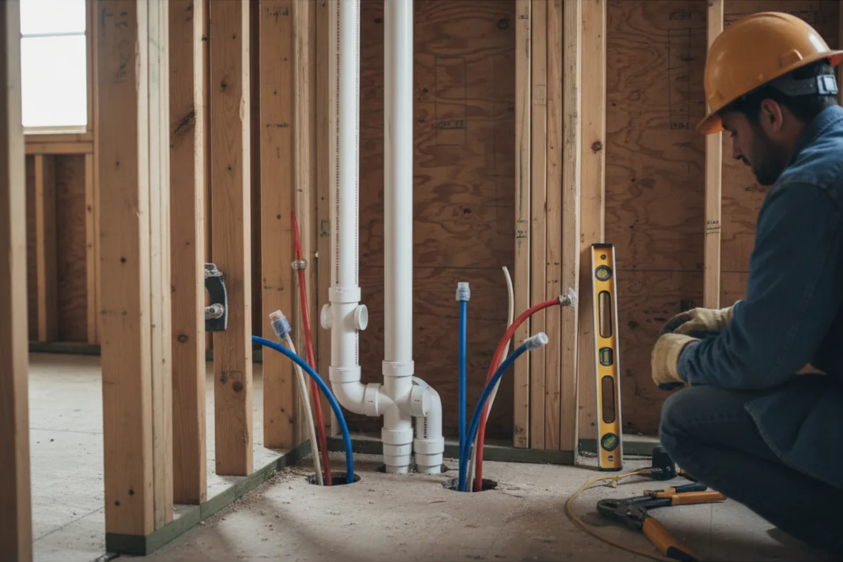 Drain and supply rough-in during Sump Pump Repair in Rogersville